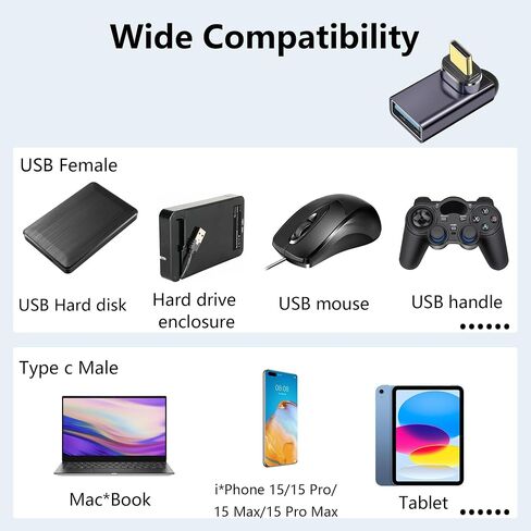 GELRHONR 90 Degree USB to USB C Magnetic Adapter, Right Angle Magnetic USB Type C Converter with 10Gbps Data Transfer PD5V@3A,QC 12V@3A Charging,Thunderbolt 3 to USB Female Adapter Converter in Saudi Arabia