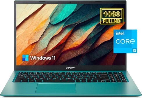كمبيوتر محمول acer Aspire 3 Slim Essential، شاشة 15.6 بوصة عالية الدقة بالكامل، ذاكرة وصول عشوائي 20 جيجابايت، تخزين SSD 1 تيرابايت، معالج Intel Core i3، HDMI، عمر بطارية طويل، Windows 11، Microsoft 365 لمدة عام، أزرق مخضر in Saudi Arabia