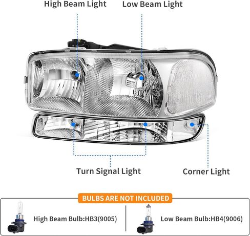 DWVO LED DRL Headlight Assembly Compatible with 1999-2006 GMC Sierra 1500 2500/2007 GMC Sierra 1500&1500HD&2500HD&3500 Classic / 00-06 Yukon Headlamps Black Housing Amber Reflector in Saudi Arabia
