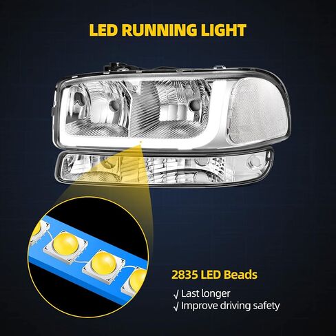 DWVO LED DRL Headlight Assembly Compatible with 1999-2006 GMC Sierra 1500 2500/2007 GMC Sierra 1500&1500HD&2500HD&3500 Classic / 00-06 Yukon Headlamps Black Housing Amber Reflector in Saudi Arabia