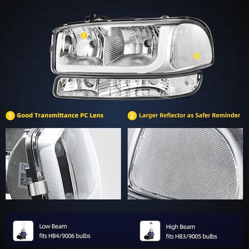 DWVO LED DRL Headlight Assembly Compatible with 1999-2006 GMC Sierra 1500 2500/2007 GMC Sierra 1500&1500HD&2500HD&3500 Classic / 00-06 Yukon Headlamps Black Housing Amber Reflector in Saudi Arabia