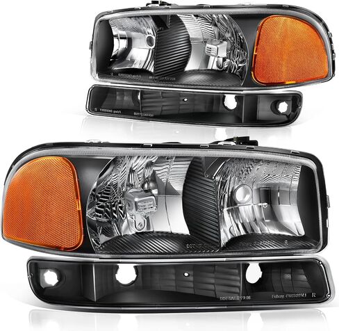 DWVO LED DRL Headlight Assembly Compatible with 1999-2006 GMC Sierra 1500 2500/2007 GMC Sierra 1500&1500HD&2500HD&3500 Classic / 00-06 Yukon Headlamps Black Housing Amber Reflector in Saudi Arabia