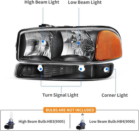DWVO LED DRL Headlight Assembly Compatible with 1999-2006 GMC Sierra 1500 2500/2007 GMC Sierra 1500&1500HD&2500HD&3500 Classic / 00-06 Yukon Headlamps Black Housing Amber Reflector in Saudi Arabia
