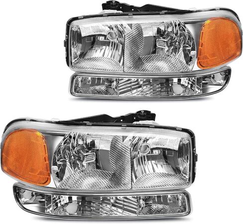 مجموعة المصابيح الأمامية DWVO متوافقة مع 1999-2006 GMC Sierra 1500 2500/2001-2006 GMC Sierra 3500 2000-2006 / GMC Yukon & Yukon XL 1500 2500 المصابيح الأمامية من الكروم غطاء عاكس شفاف للمصابيح الأمامية in Saudi Arabia
