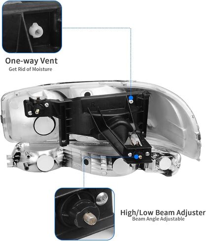 مجموعة المصابيح الأمامية DWVO متوافقة مع 1999-2006 GMC Sierra 1500 2500/2001-2006 GMC Sierra 3500 2000-2006 / GMC Yukon & Yukon XL 1500 2500 المصابيح الأمامية من الكروم غطاء عاكس شفاف للمصابيح الأمامية in Saudi Arabia