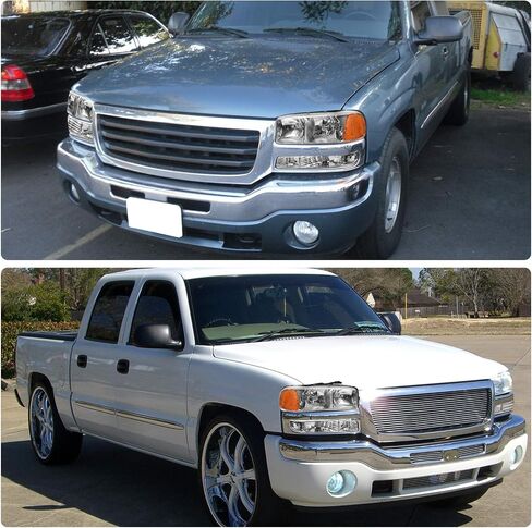 مجموعة المصابيح الأمامية DWVO متوافقة مع 1999-2006 GMC Sierra 1500 2500/2001-2006 GMC Sierra 3500 2000-2006 / GMC Yukon & Yukon XL 1500 2500 المصابيح الأمامية من الكروم غطاء عاكس شفاف للمصابيح الأمامية in Saudi Arabia
