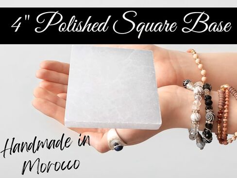 لوحة سيلينيت، قاعدة شحن سيلينيت مربعة 4 بوصات للكريستال وحامل أحجار الشفاء، صينية لوحة كريستال سيلينيت بيضاء مع حقيبة تخزين مخملية (مربع سيلينيت 4 بوصات) in Kuwait