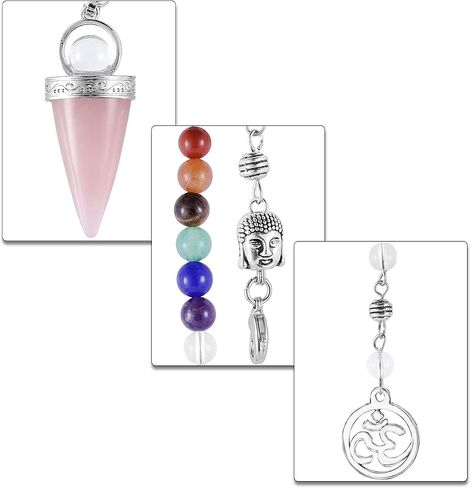 SUNYIK Natural 7 Chakra Crystal Point Pendulum for Dowsing Divination, Buddha Head Cone Pendulum with 7 Chakra Beads Chain 7.5'', Tiger's Eye in Saudi Arabia