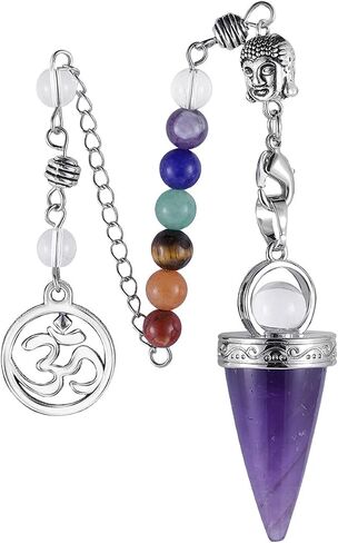 SUNYIK Natural 7 Chakra Crystal Point Pendulum for Dowsing Divination, Buddha Head Cone Pendulum with 7 Chakra Beads Chain 7.5'', Tiger's Eye in Saudi Arabia