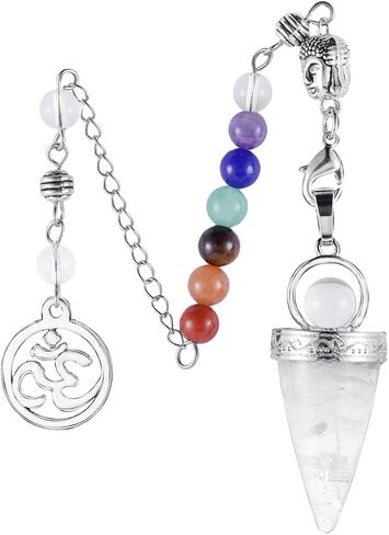 SUNYIK Natural 7 Chakra Crystal Point Pendulum for Dowsing Divination, Buddha Head Cone Pendulum with 7 Chakra Beads Chain 7.5'', Tiger's Eye in Saudi Arabia