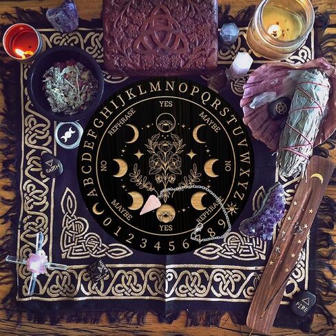AHANDMAKER 7.8" Witch Pendulum Board, Wooden Dowsing Planchette with Rose Quartz Crystal Dowsing Pendulums Witchcraft Divination Tools for Spirit Altar Decoration - Moon Phases & Eye in Kuwait