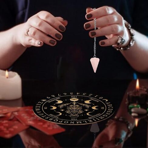 AHANDMAKER 7.8" Witch Pendulum Board, Wooden Dowsing Planchette with Rose Quartz Crystal Dowsing Pendulums Witchcraft Divination Tools for Spirit Altar Decoration - Moon Phases & Eye in Kuwait