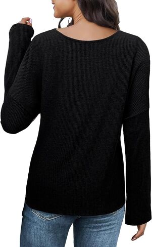 قمصان نسائية خريفية بأكمام طويلة من CLOCOR وأكمام منتفخة ورقبة دائرية وبلوزات فضفاضة غير رسمية بلون سادة وبلوفرات in Kuwait