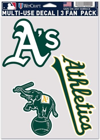 ملصق WinCraft MLB Oakland Athletics متعدد الاستخدامات للمشجعين، 3 عبوات، ألوان الفريق، مقاس واحد in Kuwait