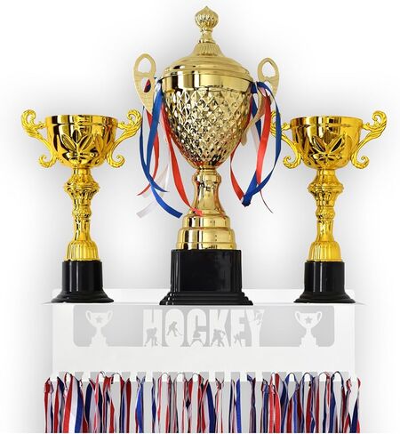 عرض شماعة ميداليات رياضية من MOOH - حامل ميداليات بطول 16.5 بوصة مع رف الكأس (يحمل 20 ميدالية) - جائزة معدنية قوية، ورف عرض الكأس والميدالية - حامل ميدالية مثبت على الحائط - أسود، سباقات المضمار والميدان in Kuwait
