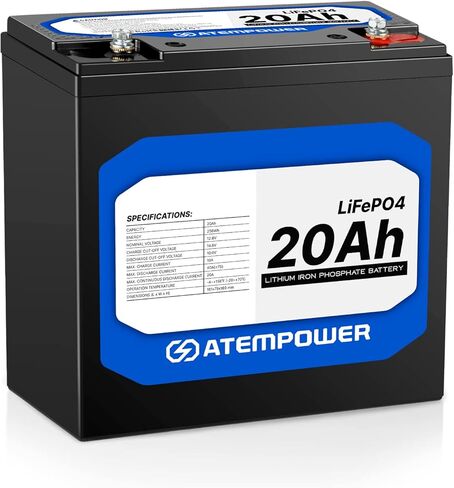 ATEM POWER بطارية ليثيوم 12 فولت 20 أمبير LiFePO4 فوسفات شحن سريع بطارية دورة عميقة قابلة لإعادة الشحن مع BMS مدمج مثالي لمكتشف الأسماك، عجلات الطاقة، السكوتر، الضوء، السيارة الإلكترونية للأطفال in Kuwait