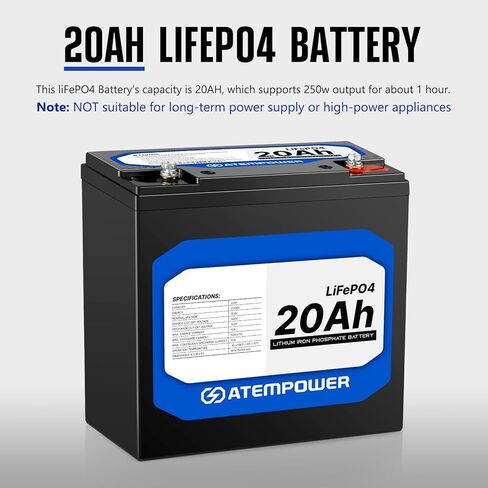 ATEM POWER بطارية ليثيوم 12 فولت 20 أمبير LiFePO4 فوسفات شحن سريع بطارية دورة عميقة قابلة لإعادة الشحن مع BMS مدمج مثالي لمكتشف الأسماك، عجلات الطاقة، السكوتر، الضوء، السيارة الإلكترونية للأطفال in Kuwait