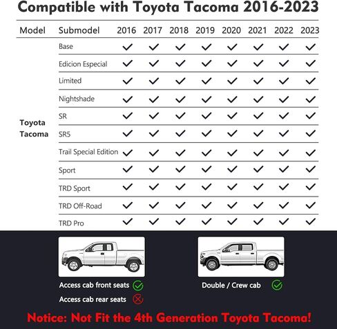 for Tacoma Seat Covers, Fit for Toyota Tacoma Seat Covers 2016-2023 2022 2021, Full Coverage, for Double/Crew Cab SR, SR5, Limited, TRD Pro, TRD Sport, TRD Off-Road, Trail Special Edition in Saudi Arabia