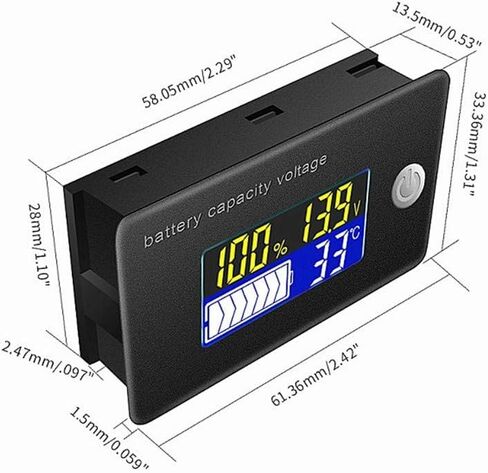 Battery Capacity Voltage Meter 0-179℉ Temperature Monitor 12V 24V 36V 48V Lead Acid Battery Lithium Battery Gauge Meter (36V) in Kuwait
