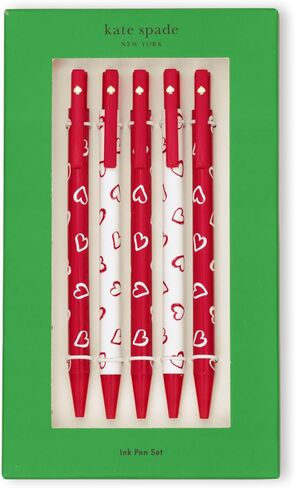 Kate Spade New York Black Ink Pen Set of 5, Cute Plastic Click Pens, Dots and Stripes in Saudi Arabia