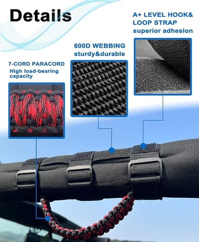 مقابض لفة بار انتزاع، مقابض باراكورد انتزاع لجيب رانجلر yj tj jk jku jl jlu، مقابض قبضة دائمة، لفة القضبان انتزاع اليد لجيب، الأسود والزيتون in Kuwait