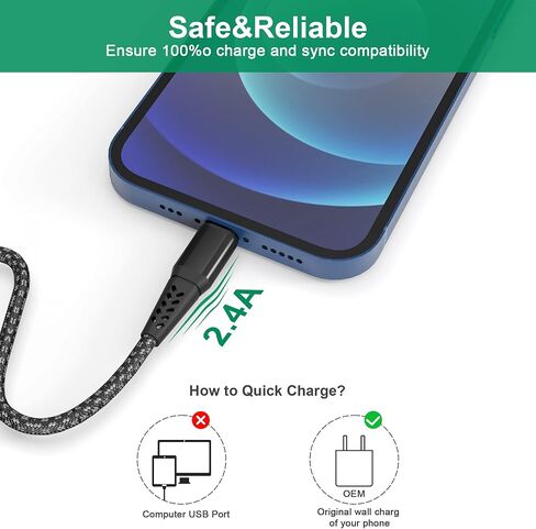 سلك شاحن iPhone 20FT/6M [معتمد من Apple MFi] كابل Lightning طويل للغاية سلك شحن iPhone مضفر من النايلون سريع كابل شاحن Apple 2.4A لهاتف iPhone 12 11 Pro X XS Max XR/8 Plus/7 Plus/6/6s Plus in Saudi Arabia