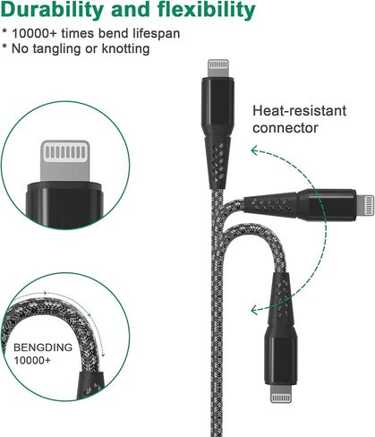سلك شاحن iPhone 20FT/6M [معتمد من Apple MFi] كابل Lightning طويل للغاية سلك شحن iPhone مضفر من النايلون سريع كابل شاحن Apple 2.4A لهاتف iPhone 12 11 Pro X XS Max XR/8 Plus/7 Plus/6/6s Plus in Saudi Arabia