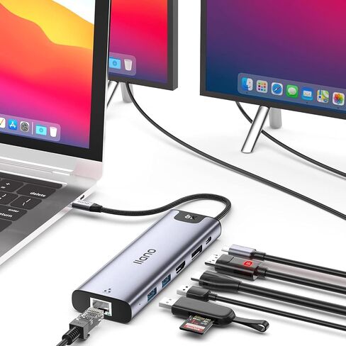 USB C to Displayport Docking Station, Dual Monitor [Ultra HD 8K@30Hz] 6 in 1 USB C Hub for MacBook/Lenovo/Dell/HP/Surface/TV/iPad Laptop Computer, HDMI2.1, 100W Powerful PD, Ethernet, 5Gbps USB 3.0 in Saudi Arabia
