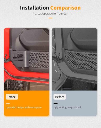 جيوب تخزين للباب الأمامي من Hoolcar، صندوق منظم لإدراج جانب الباب، بديل شبكي للباب المعدني متوافق مع Jeep Wrangler JL JLU & Gladiator JT 2018-2023، قطعتان in Kuwait