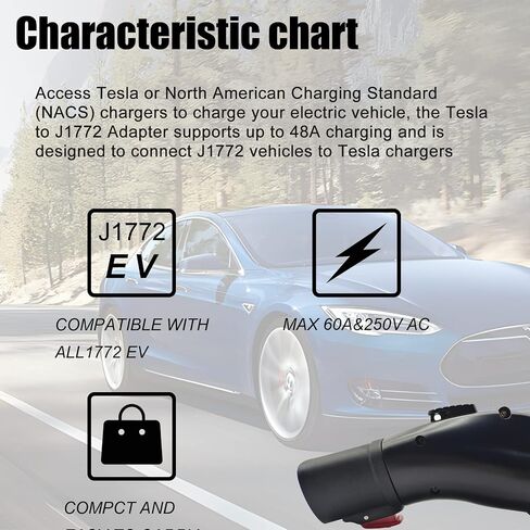 Compatible with Tesla to J1772 EVs Portable Charging Adapter, Max 60 Amp 250V Compatible with Tesla High Powered Wall Connector Mobile Connector Destination Charger in Saudi Arabia