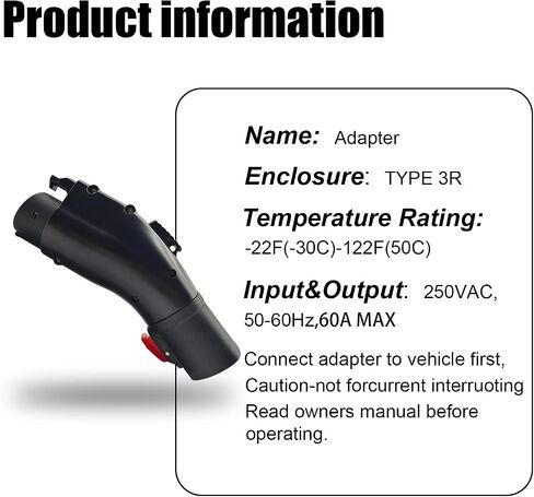 Compatible with Tesla to J1772 EVs Portable Charging Adapter, Max 60 Amp 250V Compatible with Tesla High Powered Wall Connector Mobile Connector Destination Charger in Saudi Arabia