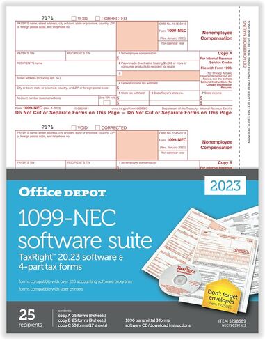 Office Depot® Brand 1099-NEC Laser Tax Forms with Software, 4-Part, 3-Up, 8-1/2" x 11", Pack of 25 Form Sets in Saudi Arabia