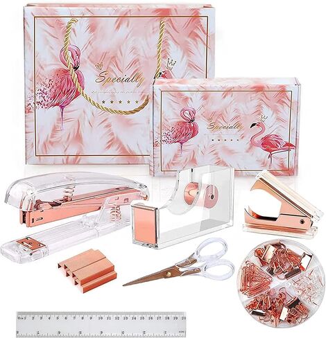 Clear Acrylic Rose Gold Stapler Sets, Sturdy and Durable Office Stationery Set, Novelty Desk Accessory Kits Great Idea Gift for Office and Students in Saudi Arabia