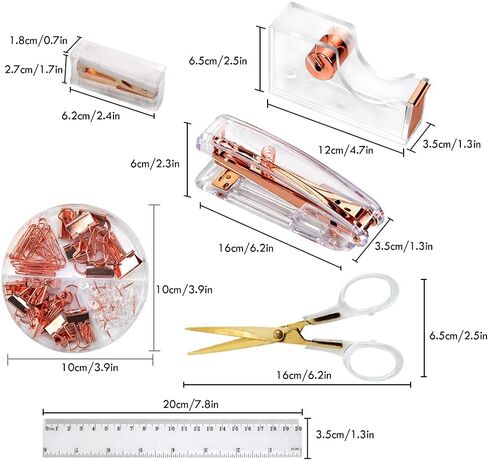 Clear Acrylic Rose Gold Stapler Sets, Sturdy and Durable Office Stationery Set, Novelty Desk Accessory Kits Great Idea Gift for Office and Students in Saudi Arabia