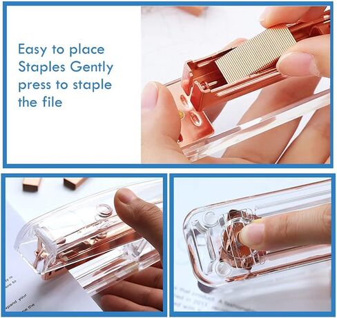 Clear Acrylic Rose Gold Stapler Sets, Sturdy and Durable Office Stationery Set, Novelty Desk Accessory Kits Great Idea Gift for Office and Students in Saudi Arabia