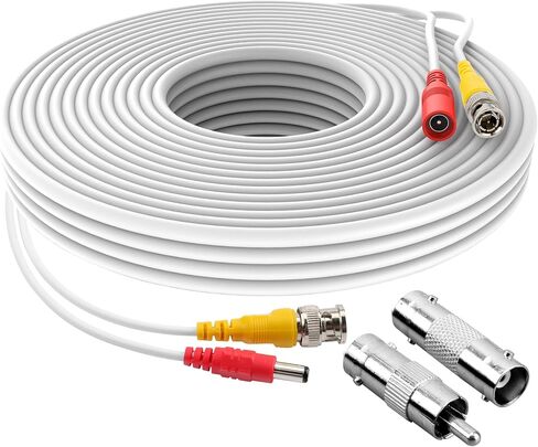 1 حزمة 25ft أبيض BNC فيديو كابل الطاقة كابل كاميرا الأمن سلك سلك لنظام مراقبة CCTV DVR مع موصلات (BNC أنثى وBNC إلى RCA) (أبيض، 25FT) in Kuwait