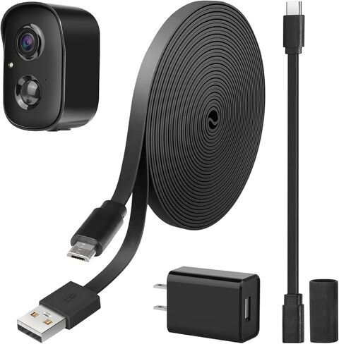 كابل طاقة 25FT/7.5M مع محول متوافق مع كاميرا Vision Well، كابل شحن USB مقاوم للطقس يوفر مصدر طاقة مستمر، سلك طاقة مسطح - أسود in Kuwait