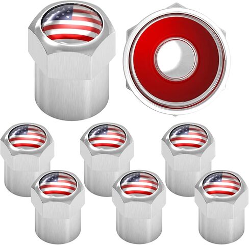 قبعات جذعية صمام الإطارات العلم الأمريكي، الولايات المتحدة الأمريكية مع حلقة مطاطية على شكل حرف O، أغطية جذعية عالمية للسيارات وسيارات الدفع الرباعي والدراجات والدراجات والشاحنات والدراجات النارية، وختم محكم عالي التحمل (كروم كلاسيكي (8 عبوات)) in Kuwait