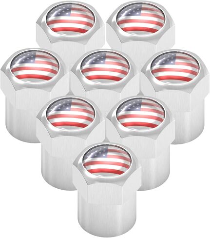 قبعات جذعية صمام الإطارات العلم الأمريكي، الولايات المتحدة الأمريكية مع حلقة مطاطية على شكل حرف O، أغطية جذعية عالمية للسيارات وسيارات الدفع الرباعي والدراجات والدراجات والشاحنات والدراجات النارية، وختم محكم عالي التحمل (كروم كلاسيكي (8 عبوات)) in Kuwait