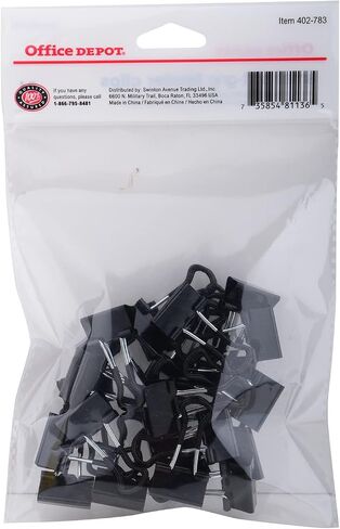 مشابك تجليد العلامة التجارية Office Depot®، صغيرة، بعرض 3/4 بوصة، وسعة 3/8 بوصة، باللون الأسود، عبوة من 24 قطعة in Saudi Arabia