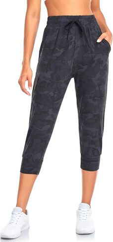 FULLSOFT Capri Sweatpants for Women-Womens Joggers with Pockets High Waisted Lounge Pants for Yoga Workout Running(Black Camo-L(Capri)) in Kuwait