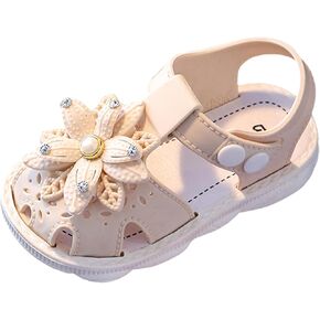 Infant Baby Girls Sandals Cute Flower Flat Sandals Closed-Toe Flower Girl Princess Sandal Soft Sole Flats Wedding Dress Shoes