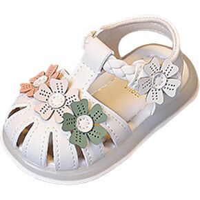 Baby Girls Light Up Sandals Infant Flower Closed Toe Soft Sole Princess Dress Flats Toddler First Walkers Crib Dress Shoes