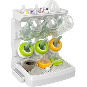 Baby Bottle Drying Rack for 12 Bottles, Space Saving Countertop Vertical Standing Bottle Dryer Rack for Baby Accessories & Pump Parts (Large White&Grey)