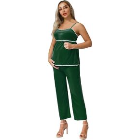 Women Maternity Pjs Outfits Peplum Camisole Tank Top & Wide Leg Pants 2-piece Set