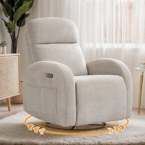 Power Swivel Rocker Recliner,Corduroy Nursery Rocker Recliner with USB & Type-C Port,Swivel Glider Recliners with Double Pockets for Adults,Grey
