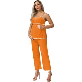 Womens Maternity 2 Pieces Outfits Adjustable Spaghetti Strap Camisole Tops and Wide Legs Pants