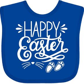 inktastic Happy Easter with Bunny Nose and Feet Hand Lettering Baby Bib