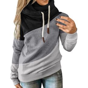 DGHM-JLMY Ladies Fashion Contrast Panel Hooded Sweatshirt Warm Double Hoodies Casual Pullover Loose Hooded Sweatshirt