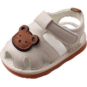 Baby Boys Girls Infant Squeaky Sandals Cute Bear Soft Sole Closed-Toe Anti-Slip Sandals Summer Toddler First Walkers Shoes